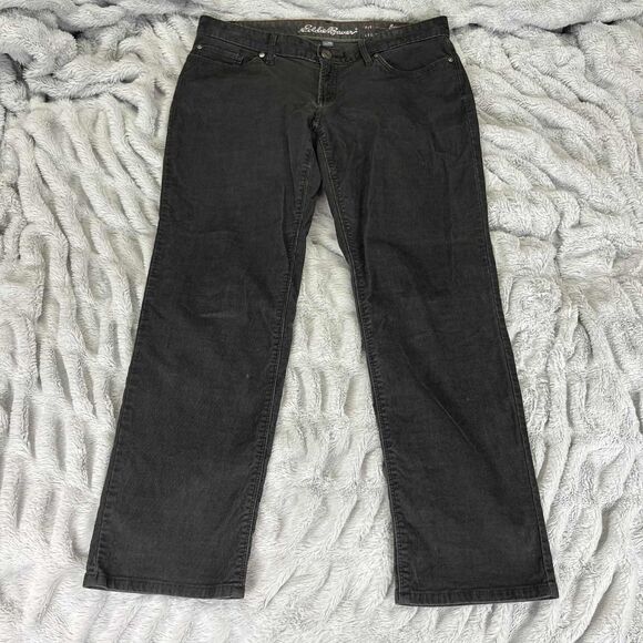 Eddie Bauer Pants Womens P10 Black Boyfriend Fit Relaxed Straight Leg Corduroy - Picture 1 of 11